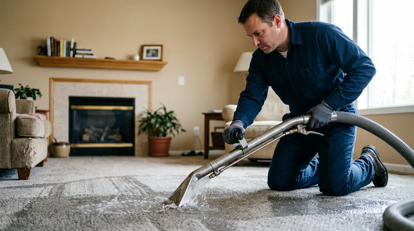 Water damage restoration technician working near Russell, IL